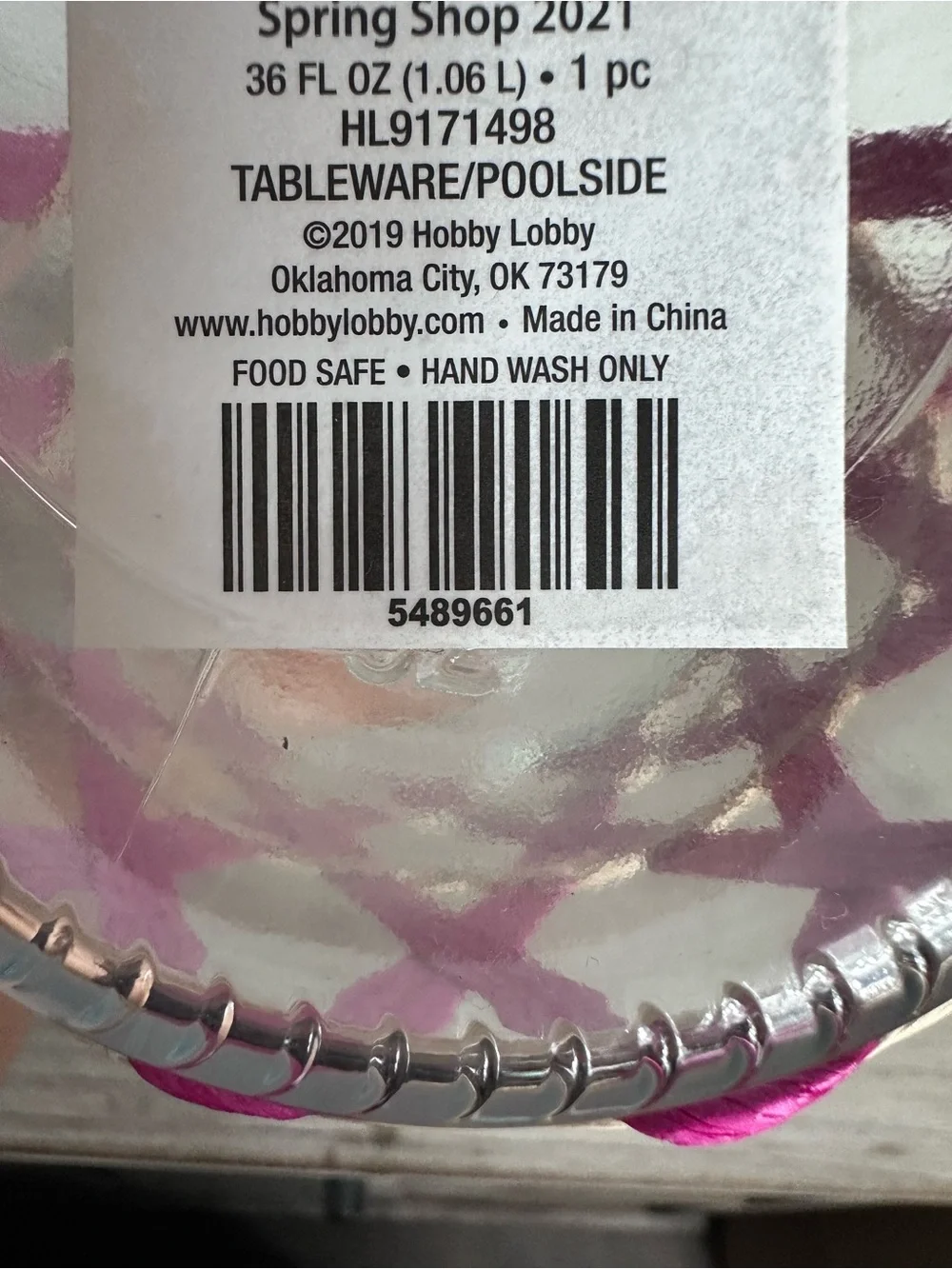 Hobby Lobby Clear Glass Carafe with Pink Woven Sleeve